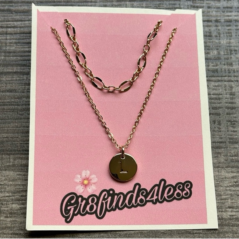 A, C, H, J, L, or M Initial Stackable Gold Plated Necklace Set New - Picture 5 of 10